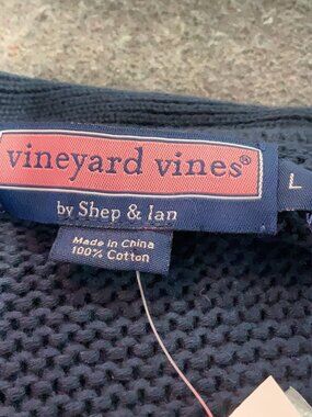 Vineyard Vines Navy Ribbed Cotton Cardigan Belted Sweater Size Large NEW